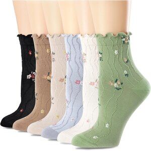 Womens Ruffle Crew Socks Vintage Patterned Ankle Casual Fashion Dress Sock Cute
